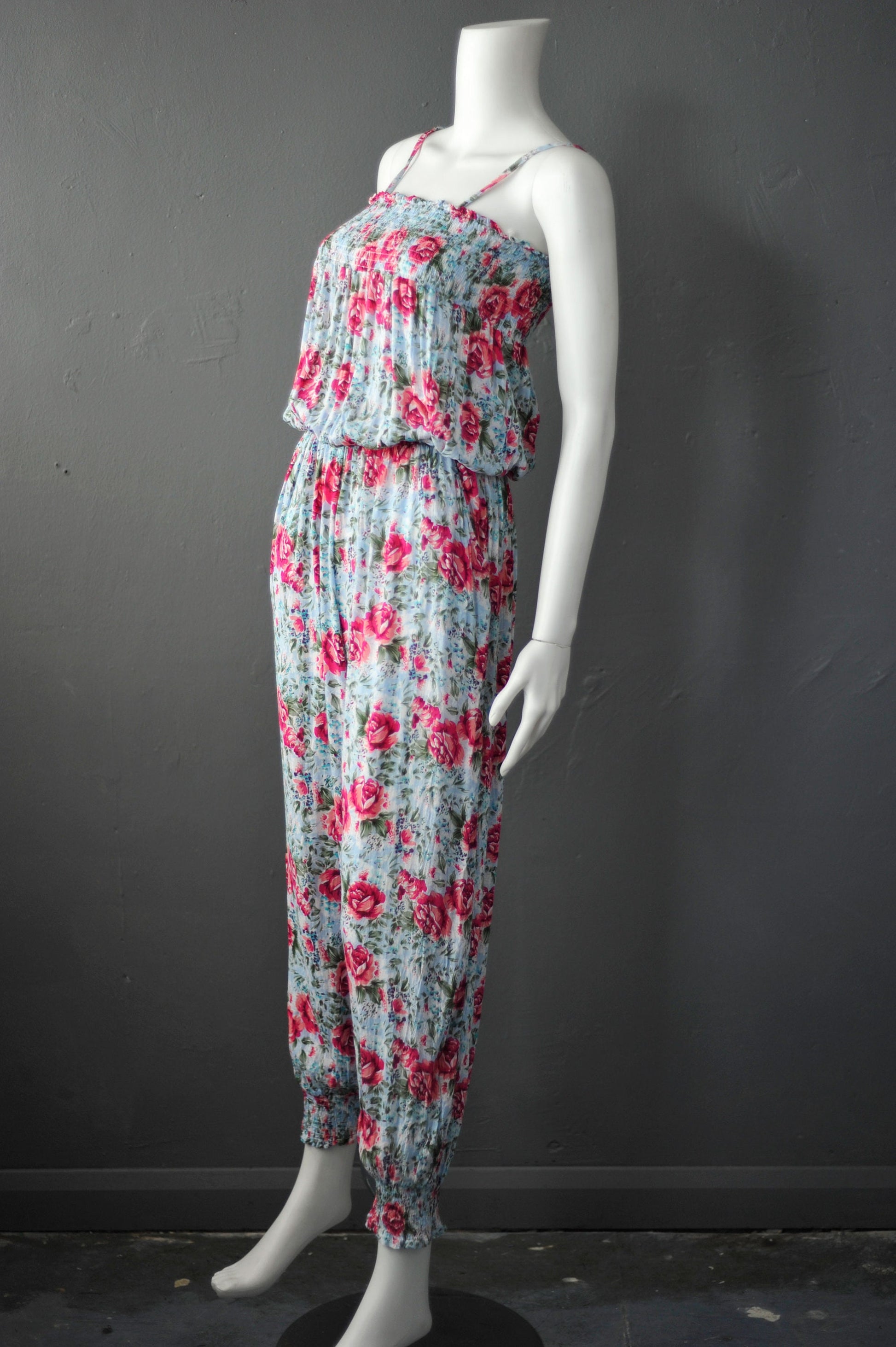Strappy Rose Print Jumpsuit, 90s Tyk Cottagecore One Piece, Size Small to Medium