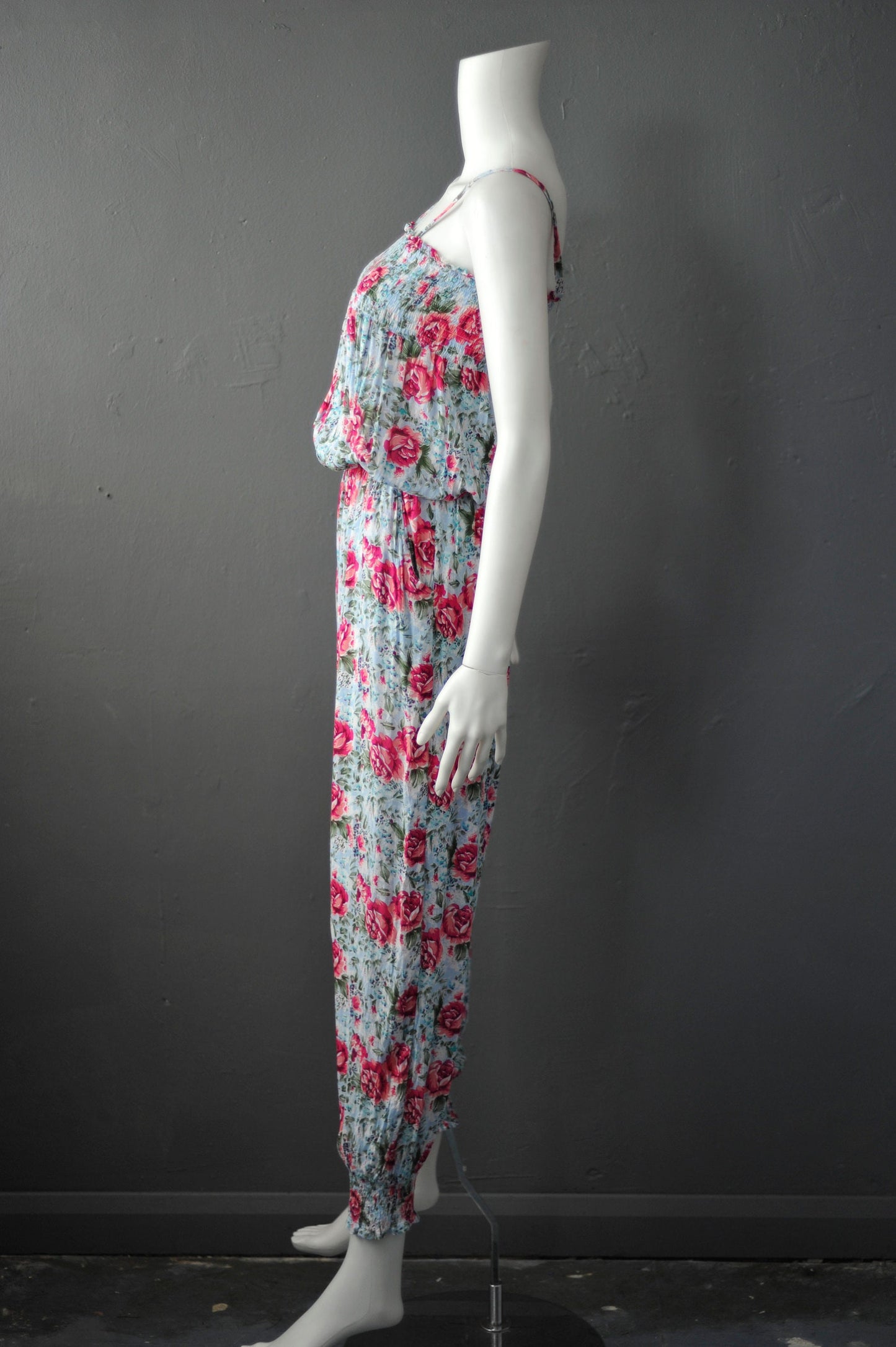 Strappy Rose Print Jumpsuit, 90s Tyk Cottagecore One Piece, Size Small to Medium