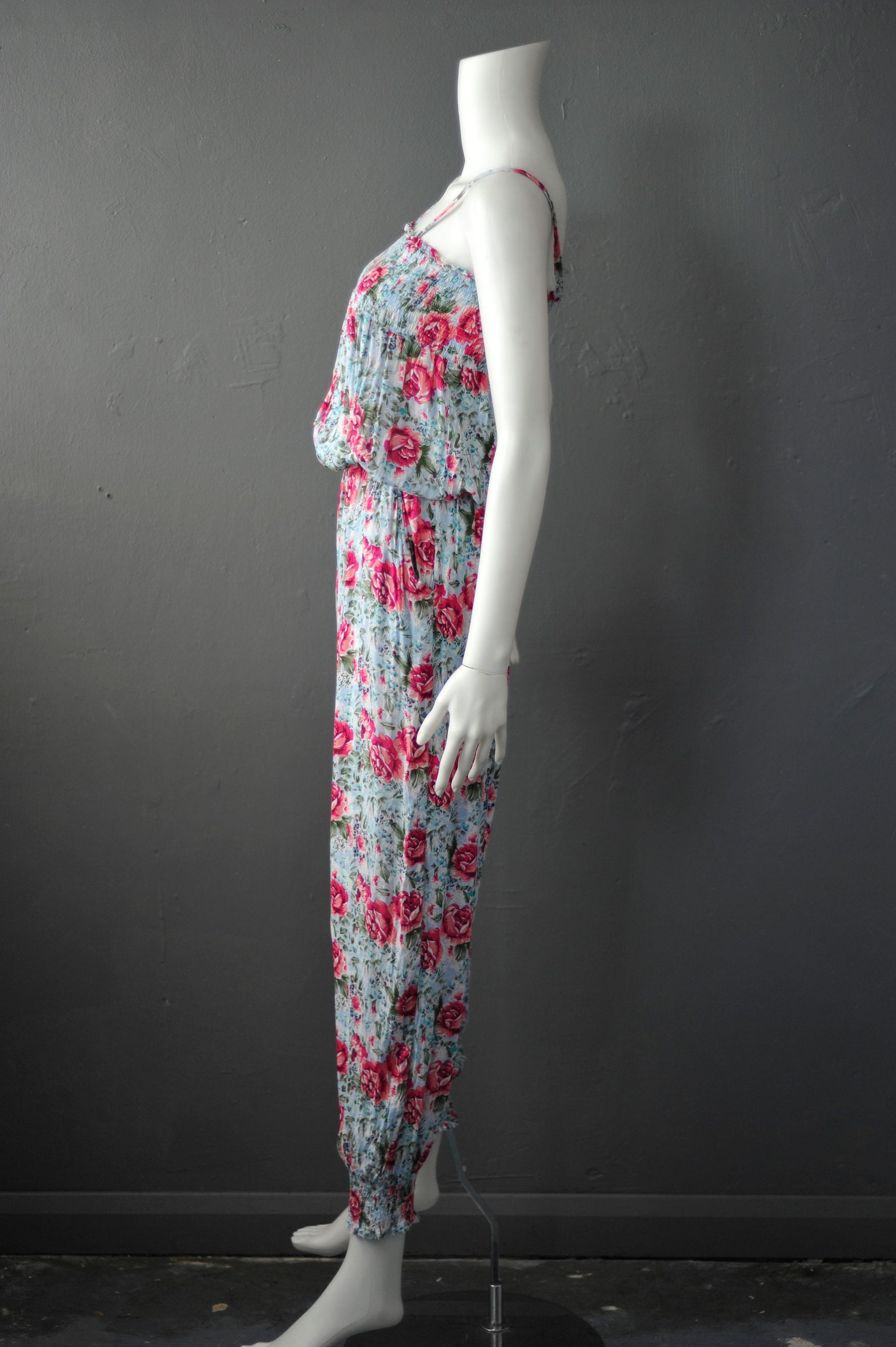 Strappy Rose Print Jumpsuit, 90s Tyk Cottagecore One Piece, Size Small to Medium