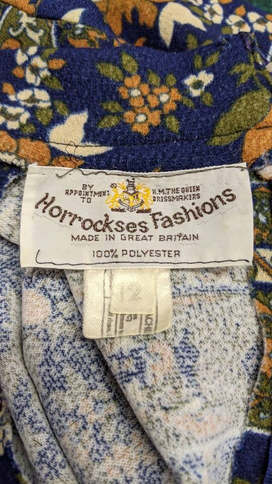 60s Horrockses Midi Dress with Arts and Crafts Style Print, High Collar, Size Small