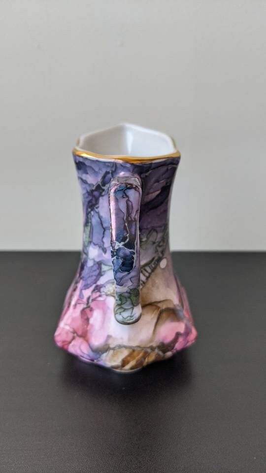 Handpainted Bone China Milk Jug, Watercolour Marbled Creamer by Visions Pottery Helen Bull Ceramics