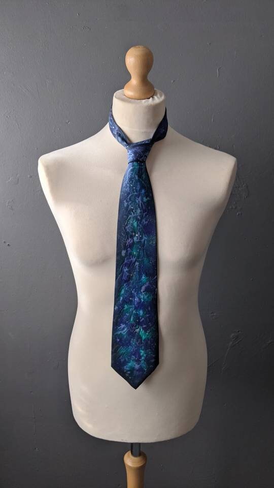 Vintage Hand Painted Silk Tie, Modernist Artistic Necktie
