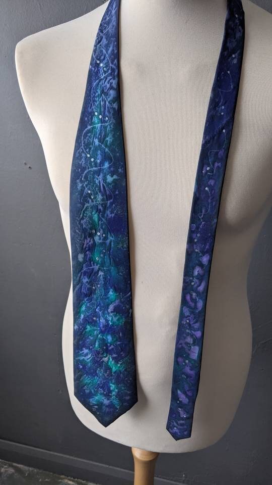 Vintage Hand Painted Silk Tie, Modernist Artistic Necktie