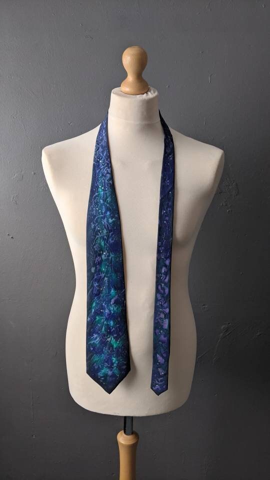Vintage Hand Painted Silk Tie, Modernist Artistic Necktie