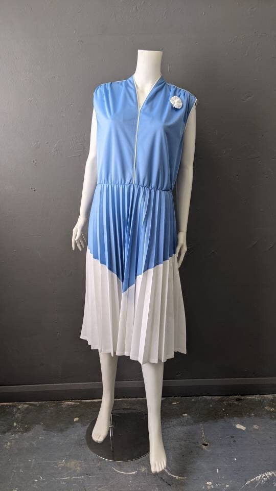 80s Pleated Sundress, Vintage Summer Tennis Dress, Size Medium Large