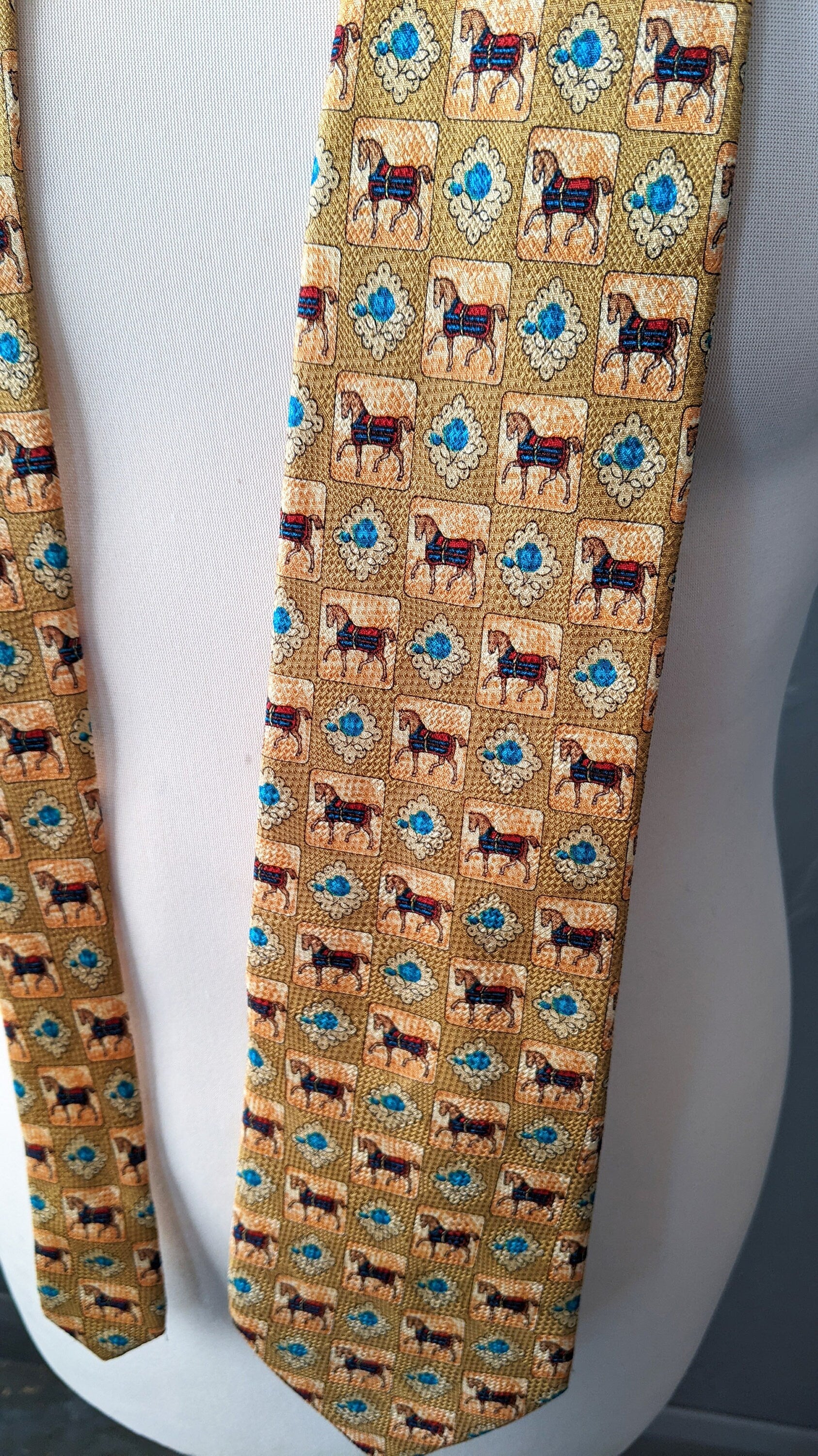 80s Wide Silk Tie by Ervé Jacques, Horses Kipper Necktie, Equestrian Gift