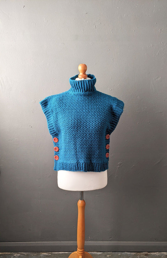 90s Turtleneck Knit Tank Top, High Neck Sweater Vest, Size Medium