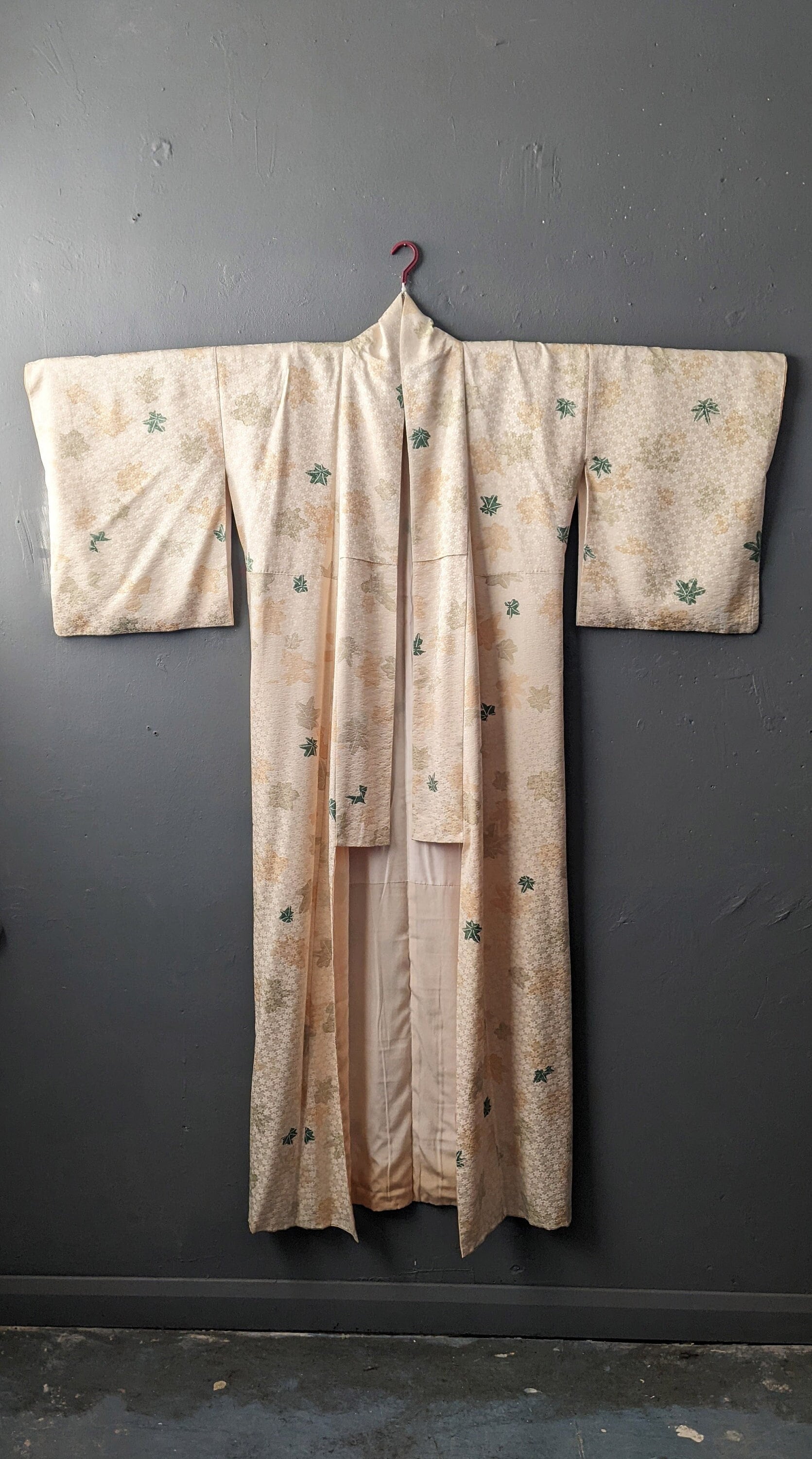 Vintage Maple Leaf Kimono, Japanese Kaede Late Summer Robe