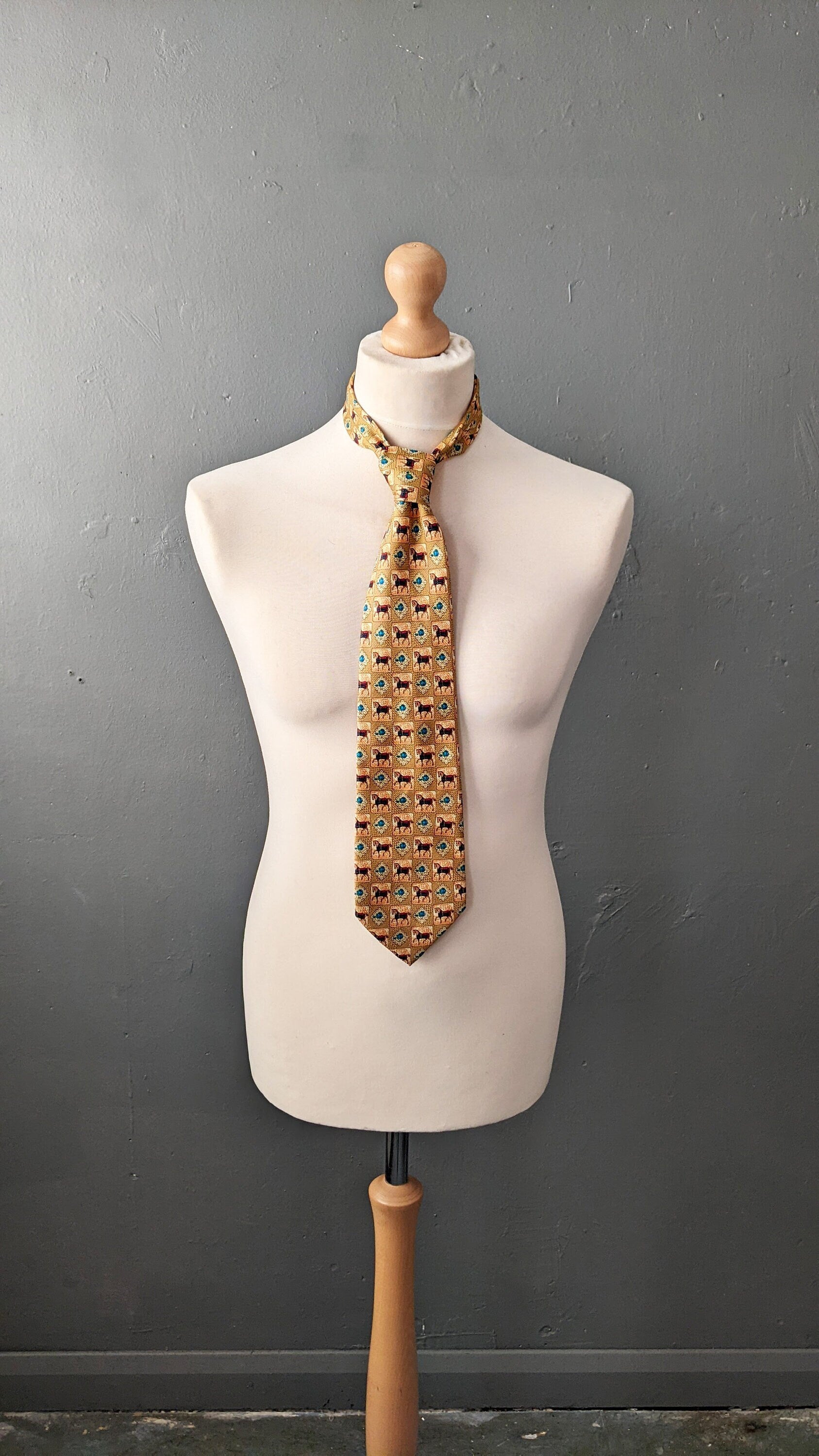 80s Wide Silk Tie by Ervé Jacques, Horses Kipper Necktie, Equestrian Gift
