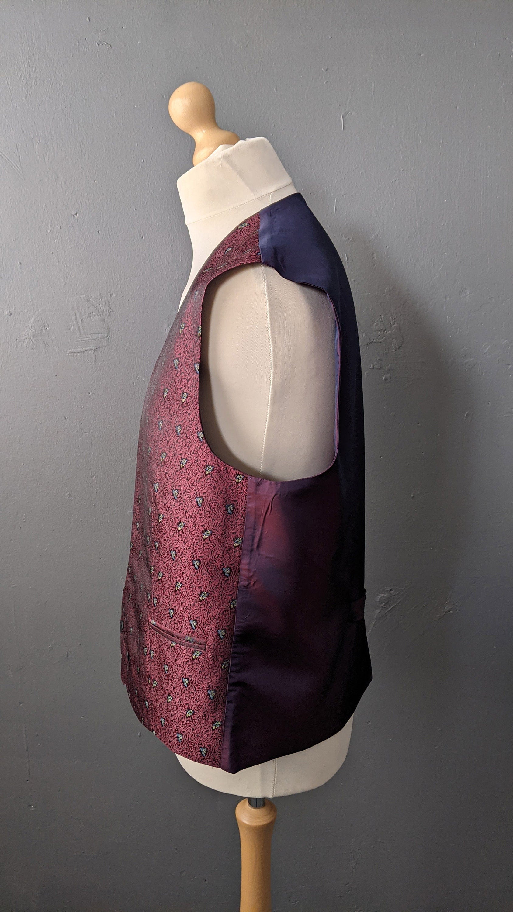 Wine Red Brocade Waistcoat, 80s Vintage Grooms Vest, 46 Chest Size Large