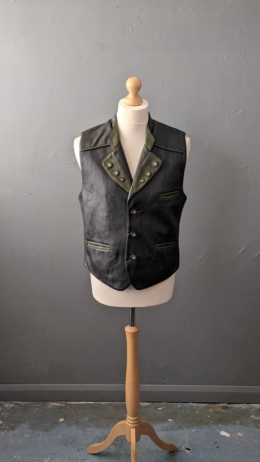 Mens Trachten Leatherette Vest, Vintage Oktoberfest Waistcoat, 42 Chest Size Medium