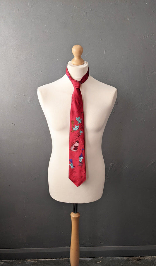 Party Animals Tie, 90s Novelty Cartoon Tipsy Mice Necktie