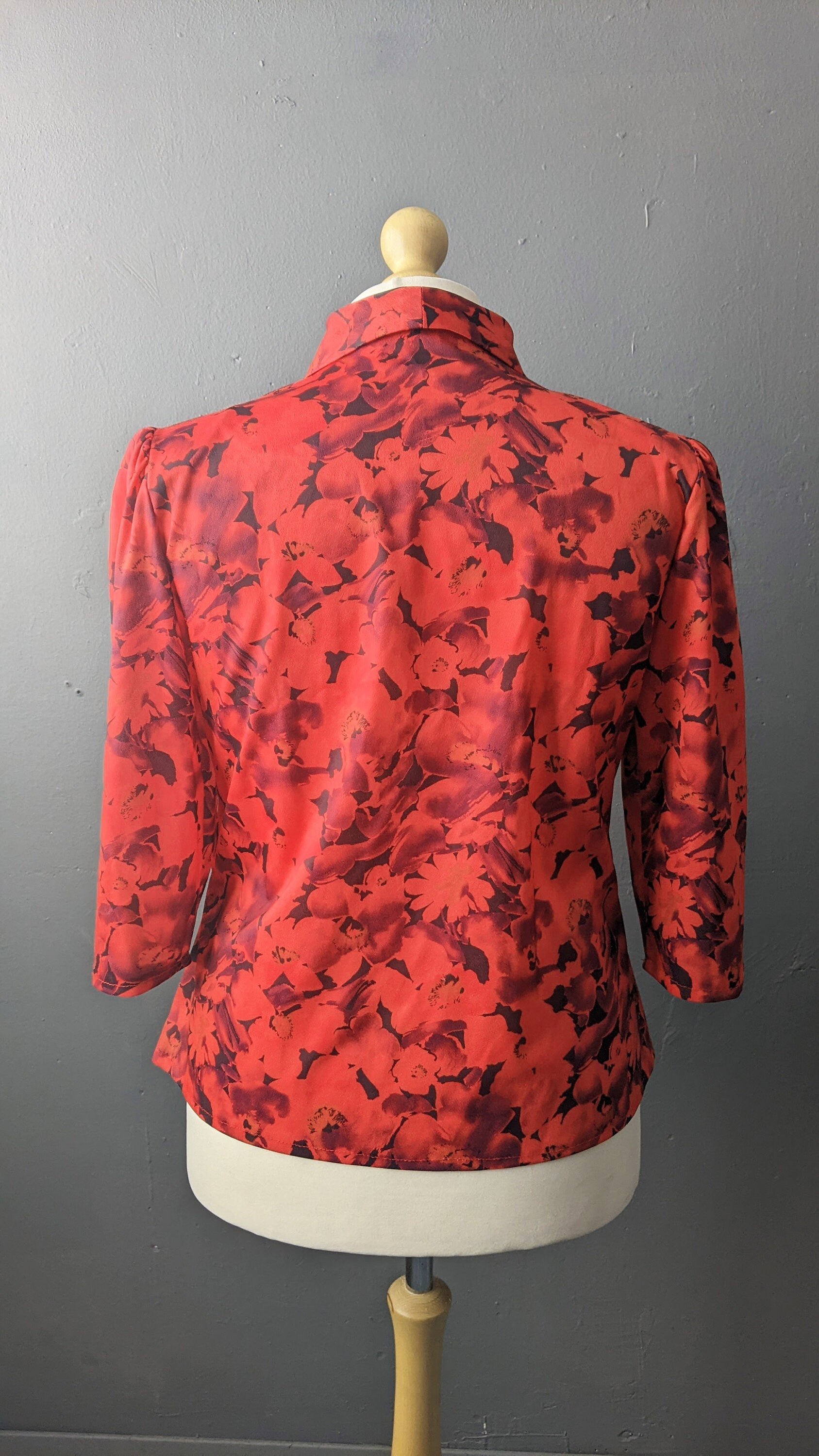 80s Floral Summer Blouse, Double-breasted Shirt, Plus Size Office Wear