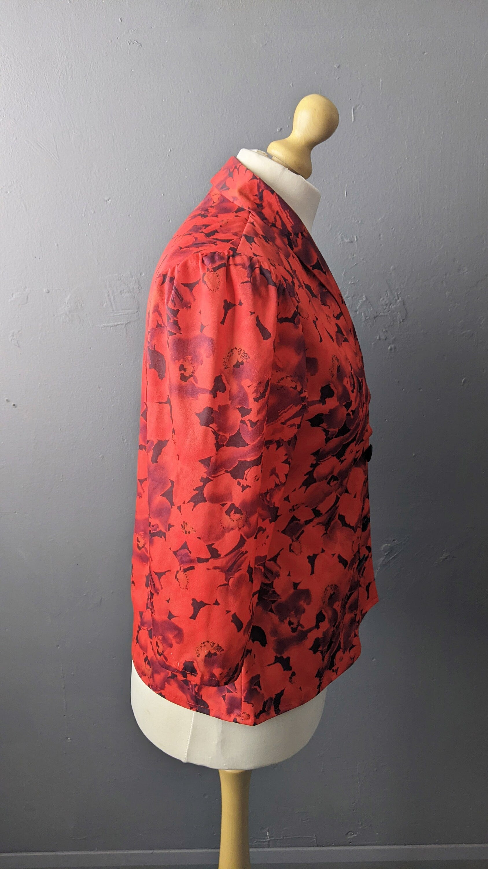 80s Floral Summer Blouse, Double-breasted Shirt, Plus Size Office Wear
