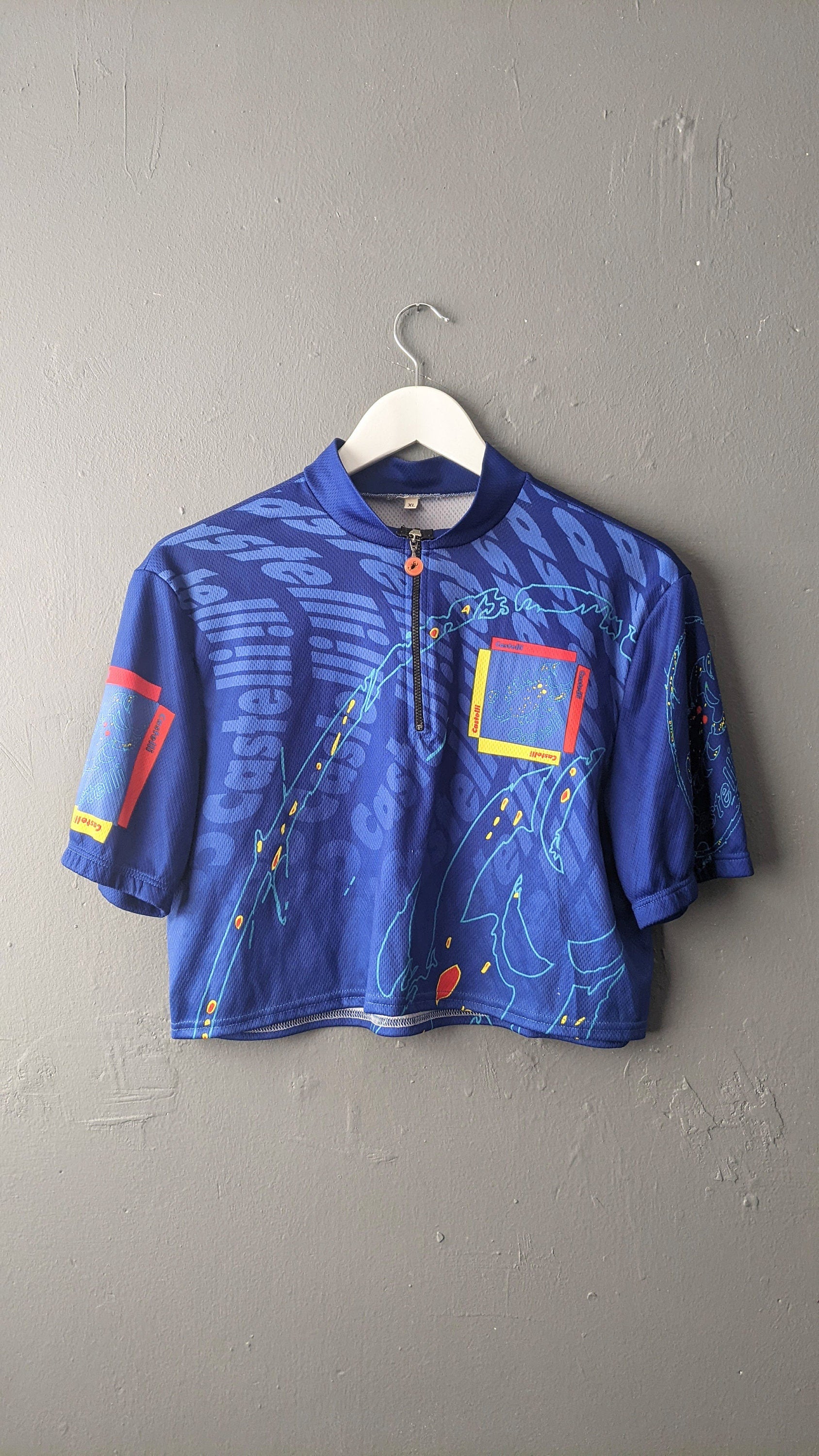 Cropped Cycling Jersey, Sporty Belly Top, Upcycled Street Style, Size Small to Large