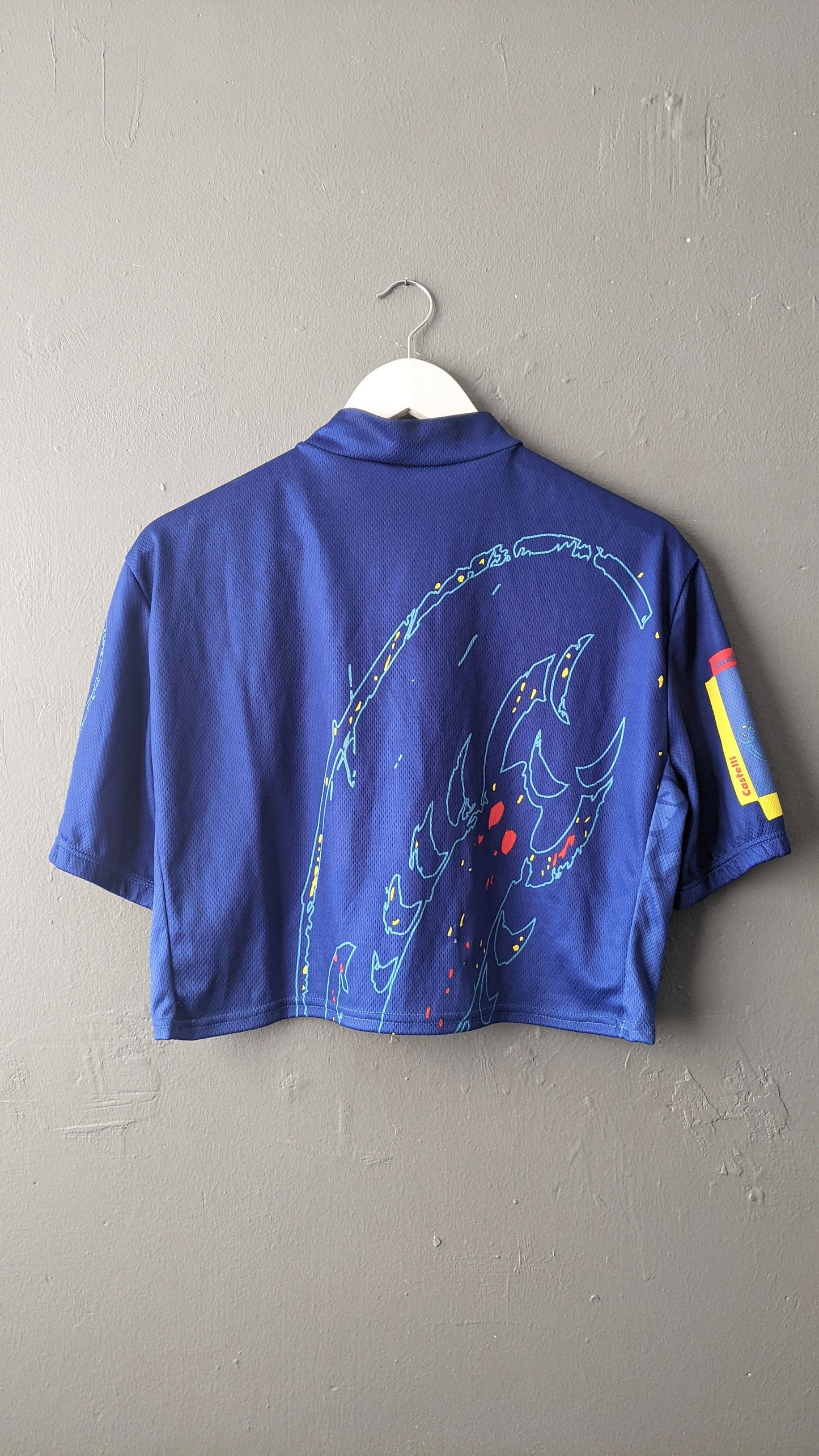 Cropped Cycling Jersey, Sporty Belly Top, Upcycled Street Style, Size Small to Large