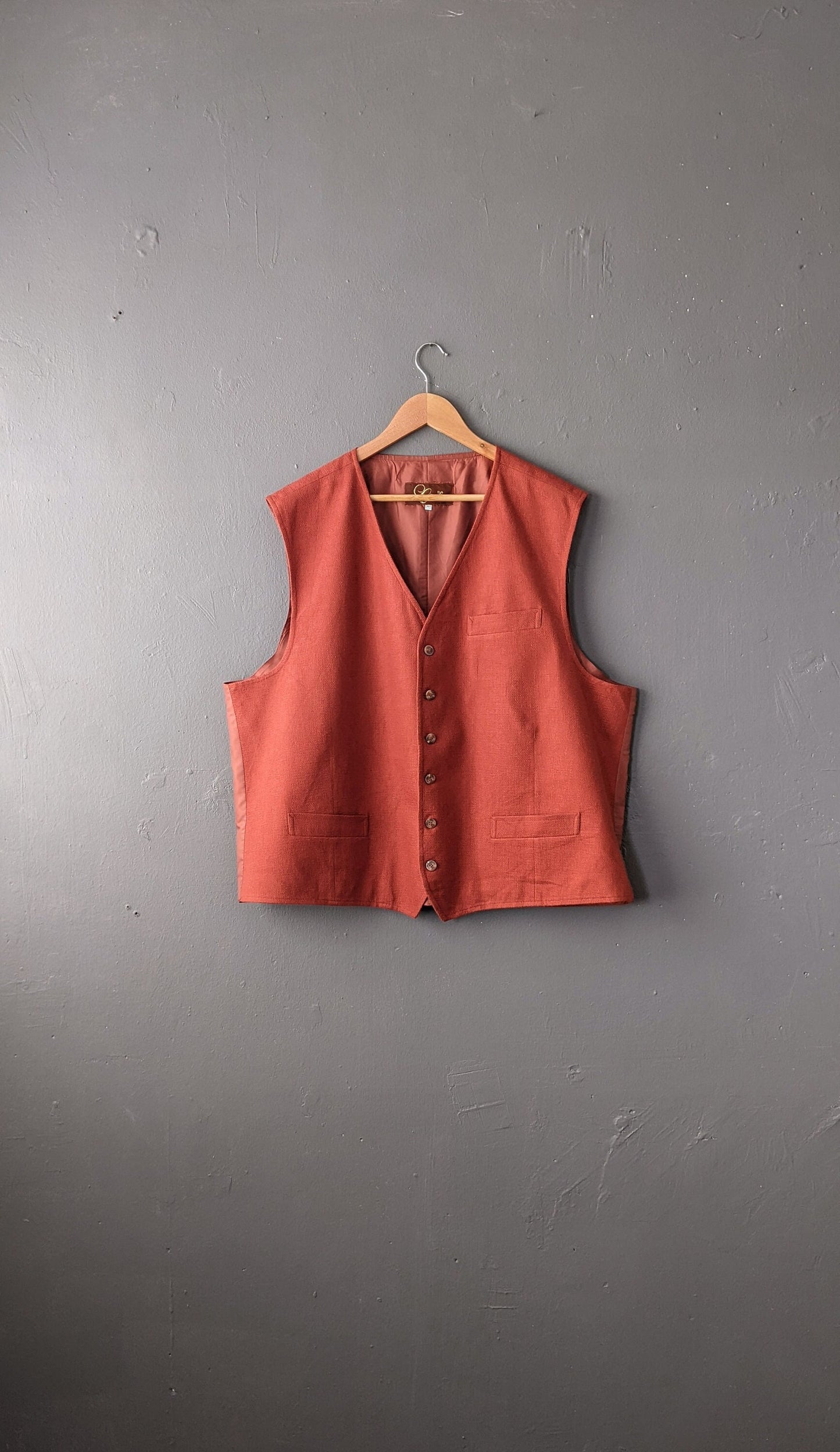 Mens Linen Blend Waistcoat, 90s Rustic Hipster, Size XXL 52 Chest