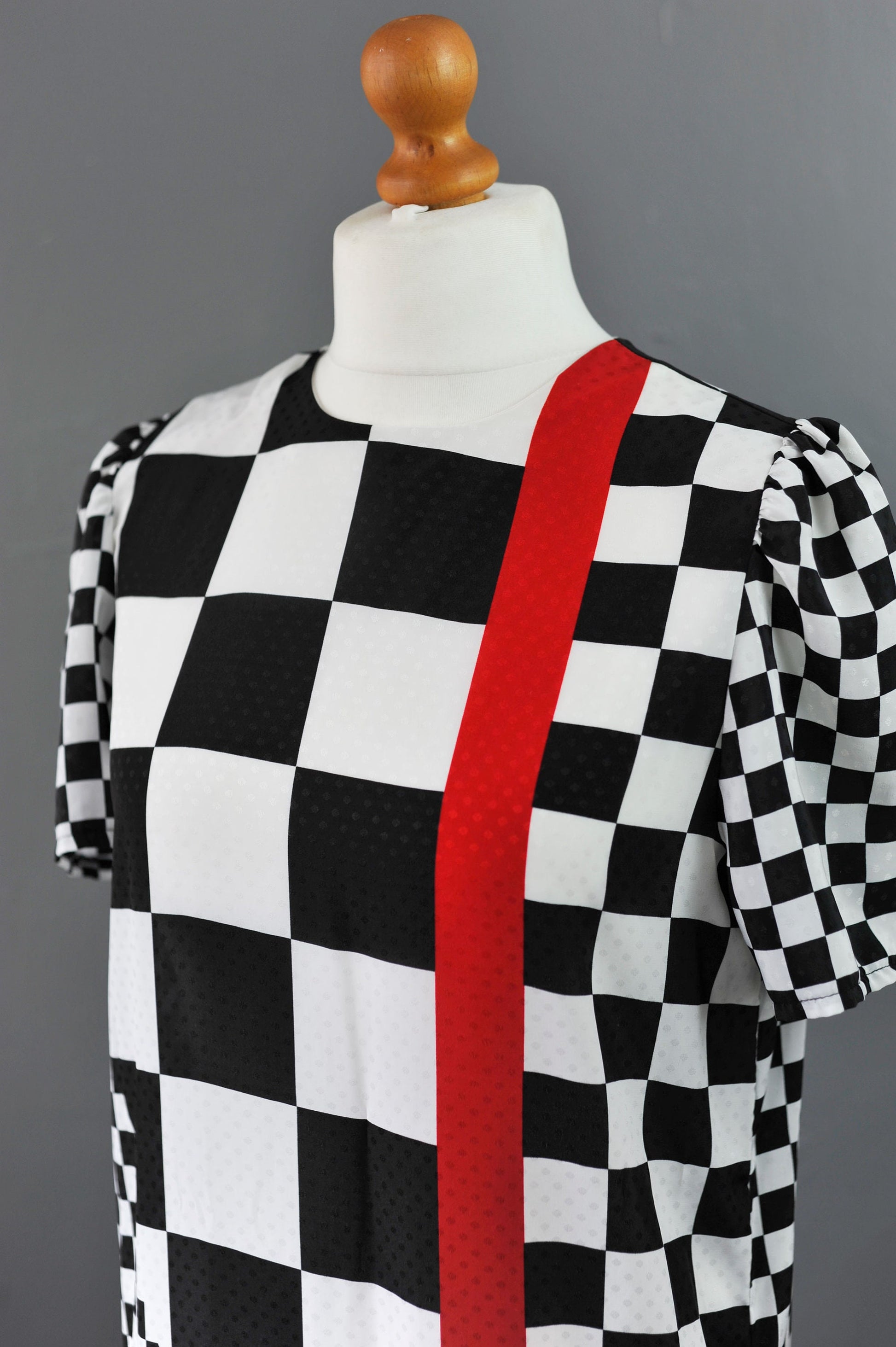 80s Grand Prix Checkered Dress with Pleated Drop Waist, Racing Checks, Size Medium