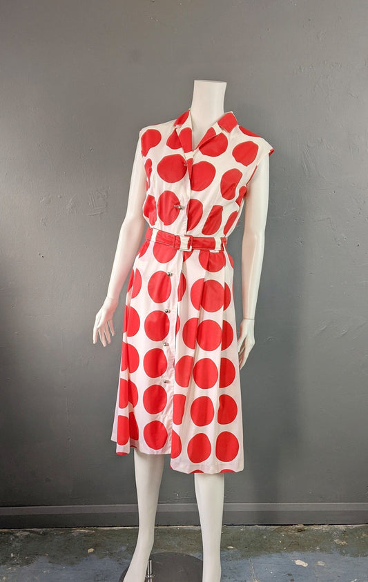 80s Large Polka Dot Sleeveless Summer Dress, Size Small