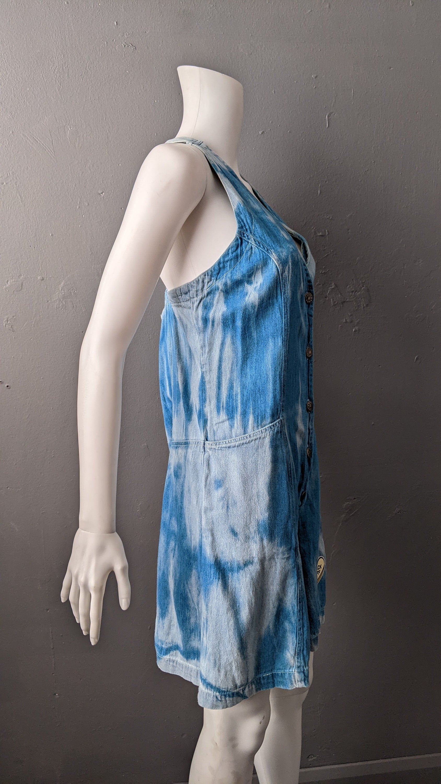 Tie Dye Denim Jumpsuit, Short Flared Overalls, Candy Festival Culotte Playsuit, Size Medium
