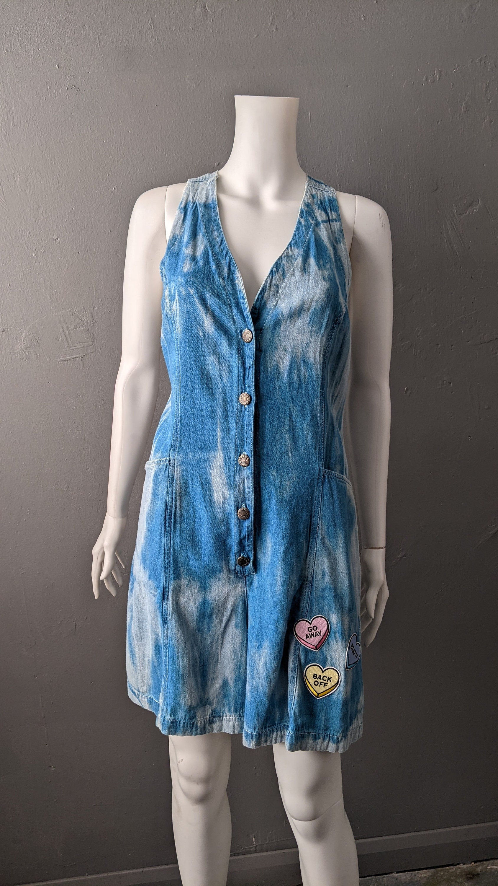 Tie Dye Denim Jumpsuit, Short Flared Overalls, Candy Festival Culotte Playsuit, Size Medium