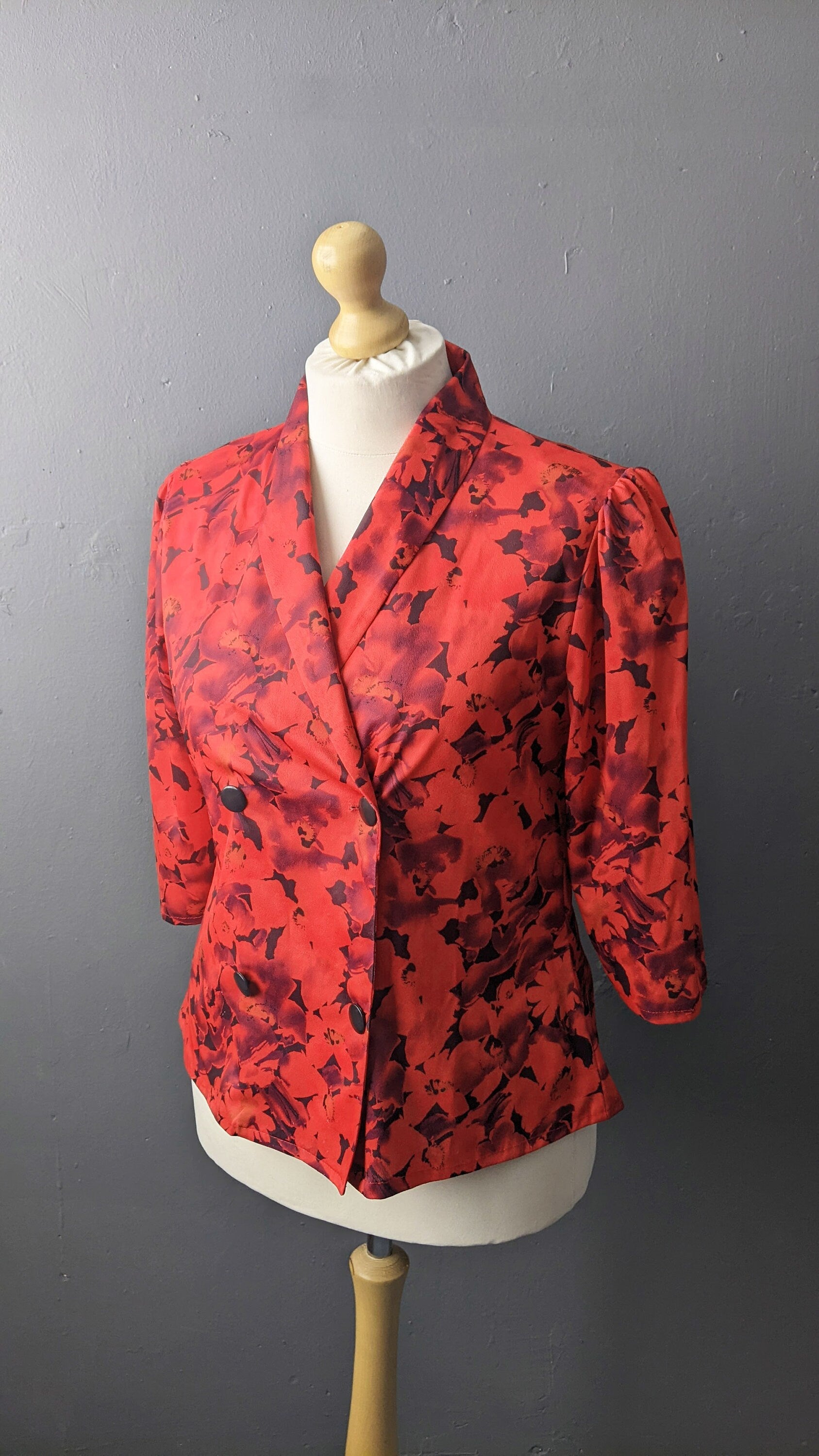 80s Floral Summer Blouse, Double-breasted Shirt, Plus Size Office Wear