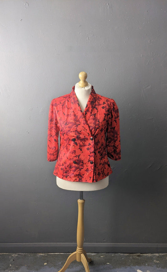 80s Floral Summer Blouse, Double-breasted Shirt, Plus Size Office Wear