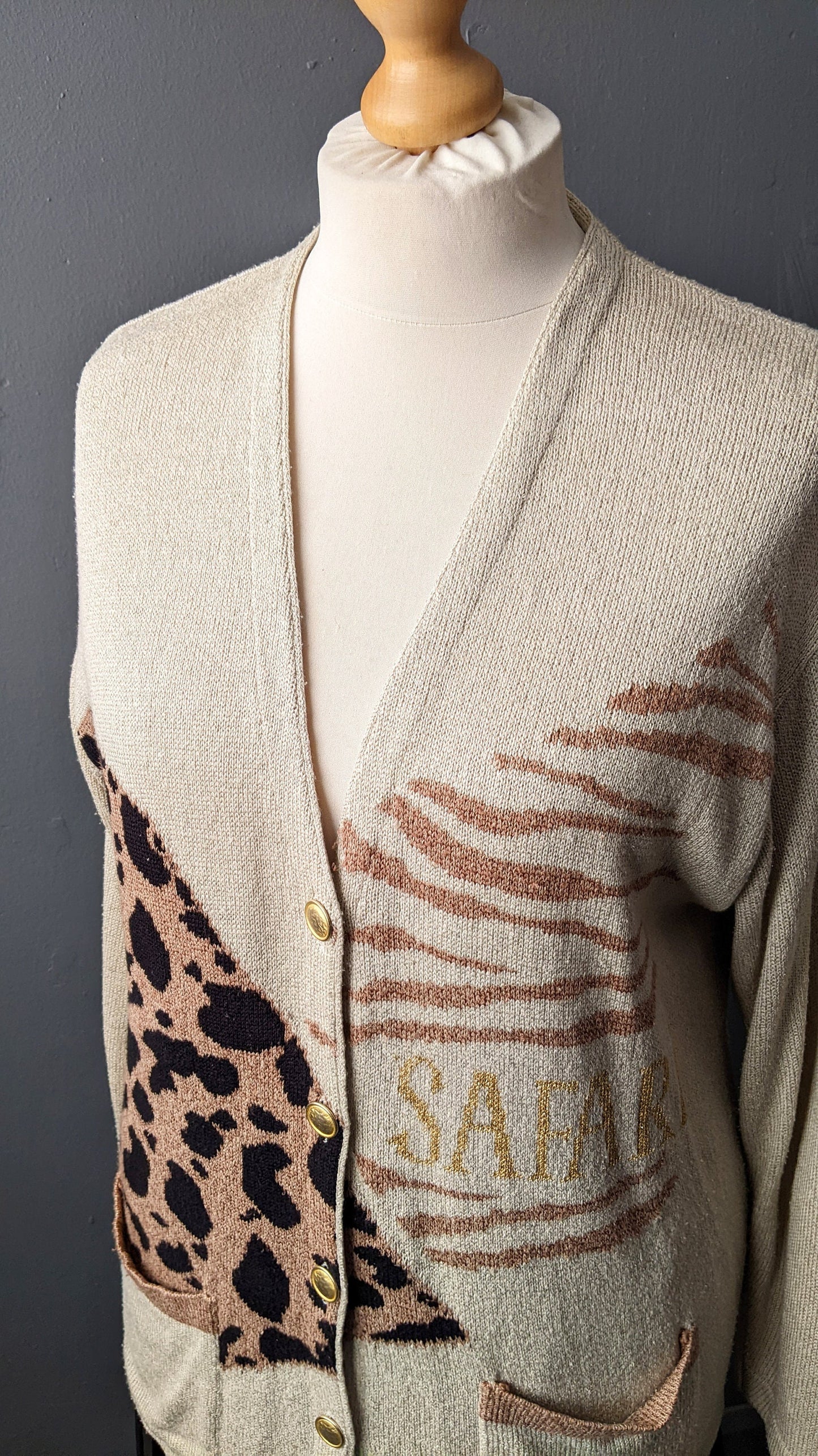 90s Silk Cardigan, Lightweight Summer Knit, Leopard Print Safari, Plus Size XXL