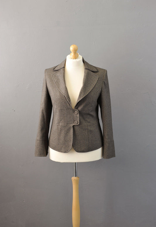90s Tailored Herringbone Jacket, Avant Garde Steampunk Blazer, Size Medium