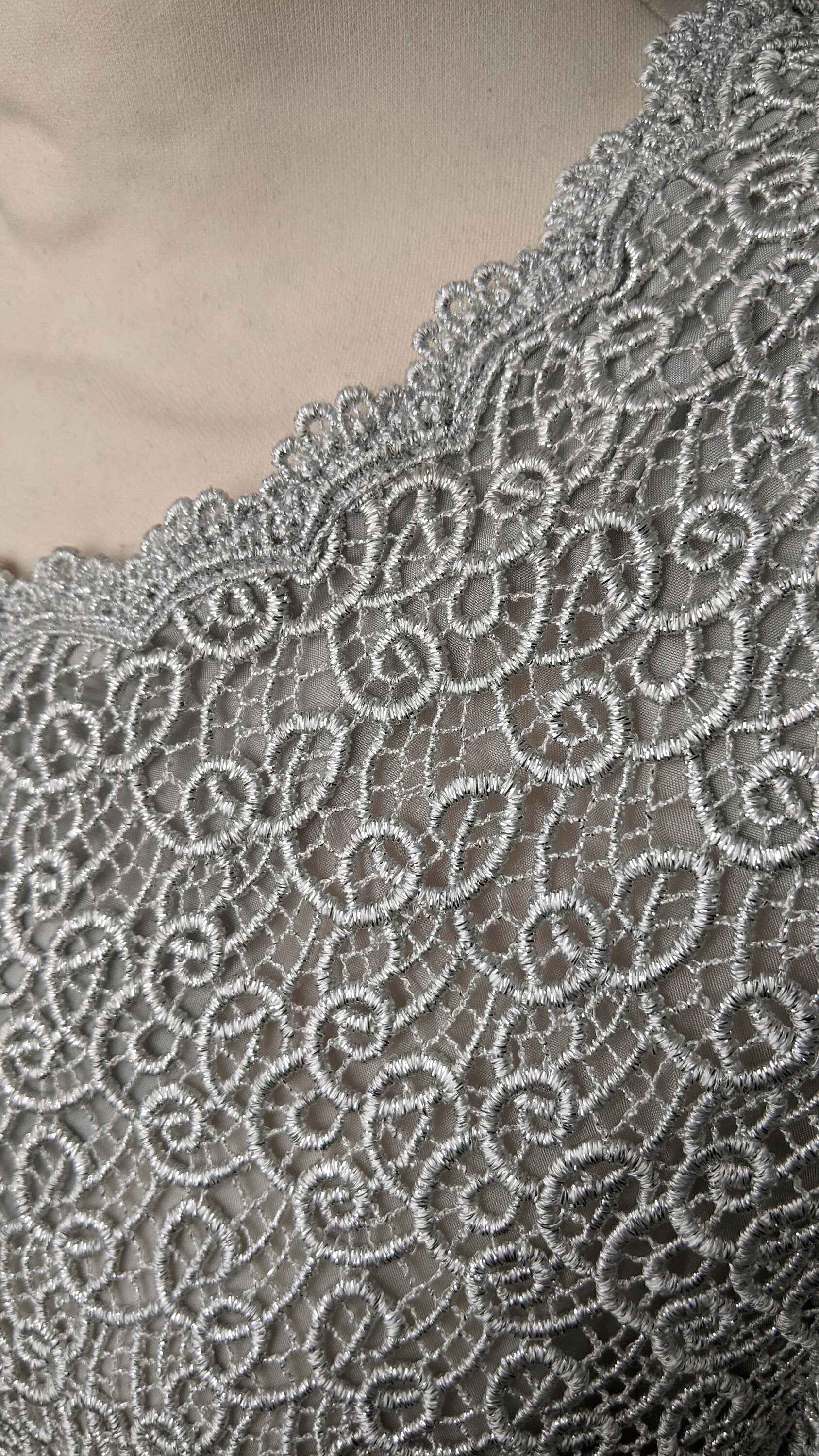 90s Metallic Silver Venise Lace Jacket, Formal Event Blazer, Size Medium