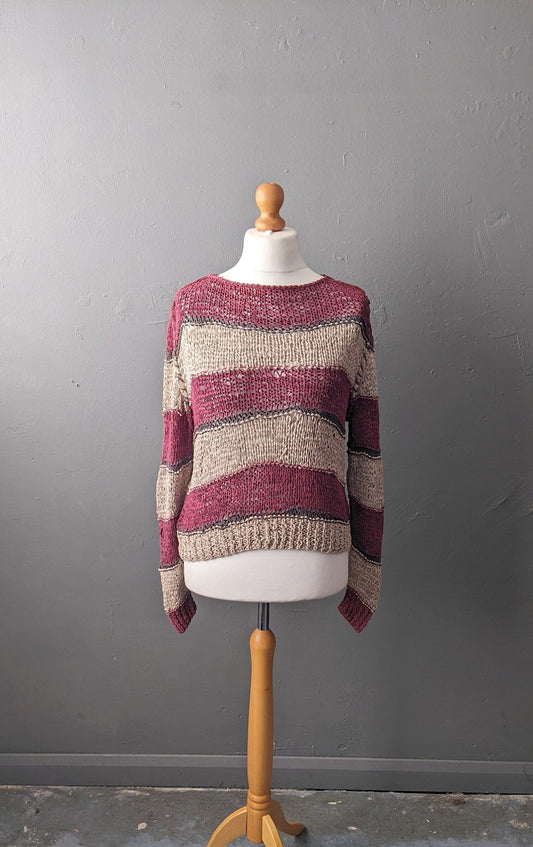 Knitted Suede Leather Jumper, Vintage Punk, Size Medium