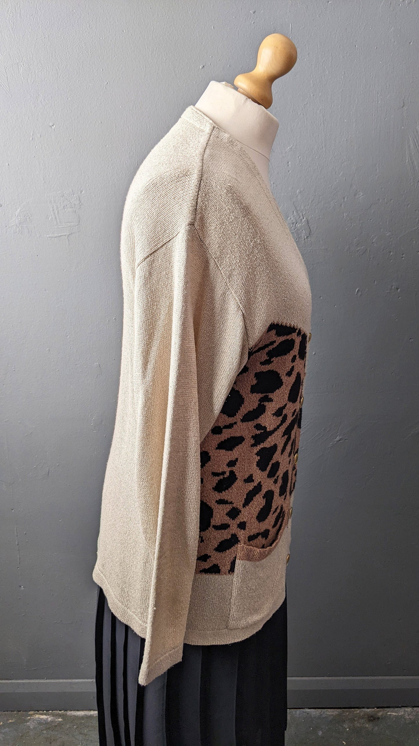 90s Silk Cardigan, Lightweight Summer Knit, Leopard Print Safari, Plus Size XXL