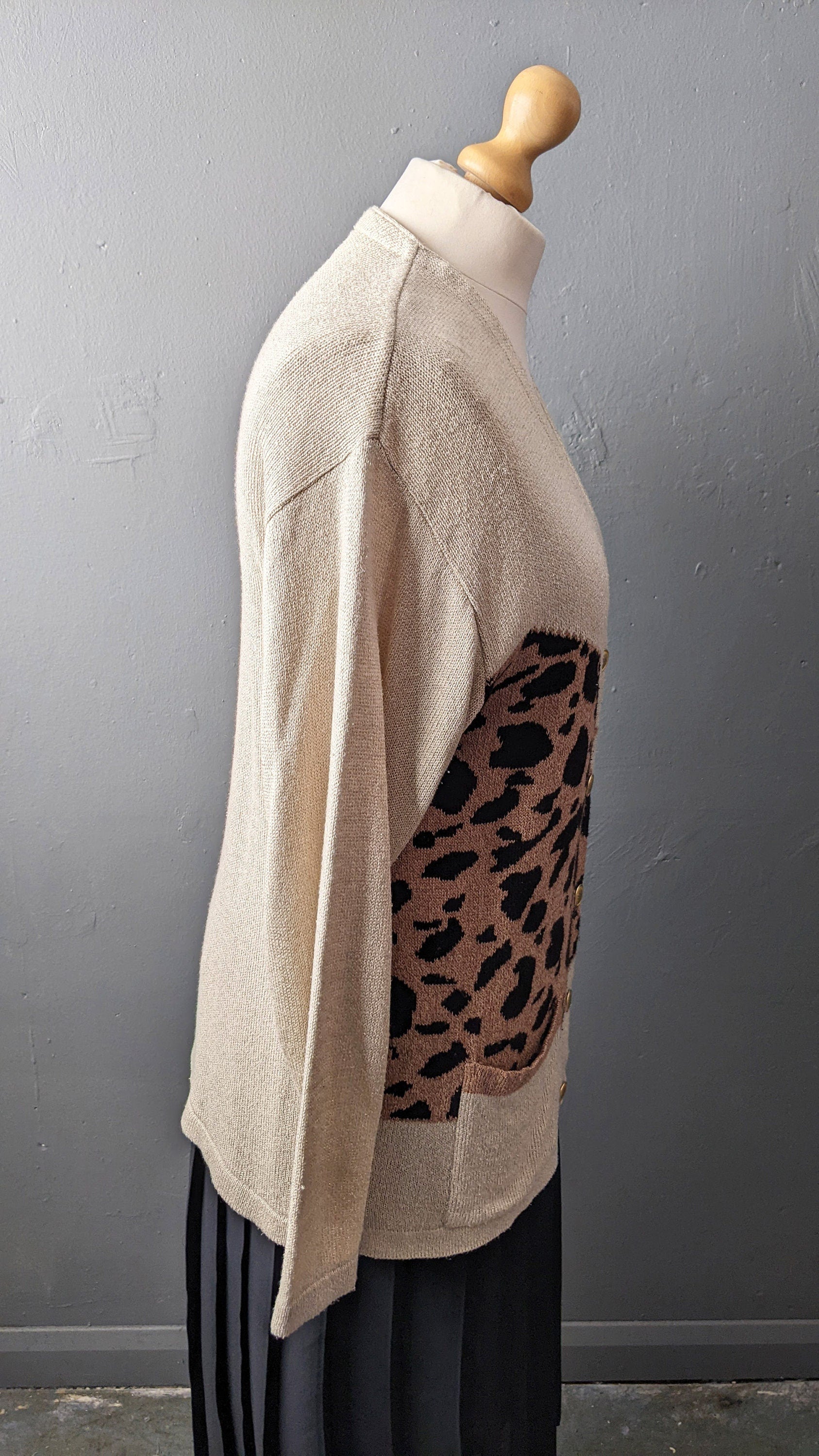 90s Silk Cardigan, Lightweight Summer Knit, Leopard Print Safari, Plus Size XXL
