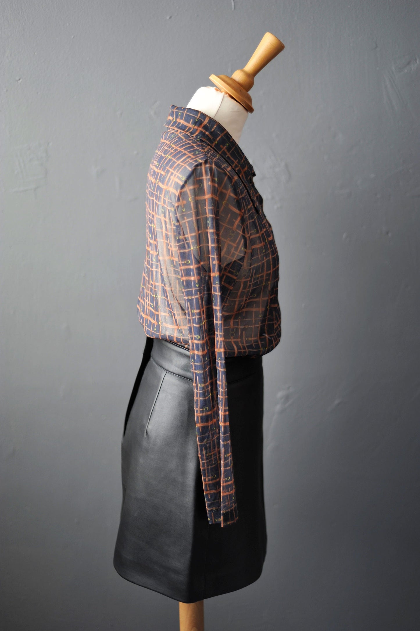 90s Mesh Shirt with Dagger Collar, Disco Glam Sheer Blouse, Size Small