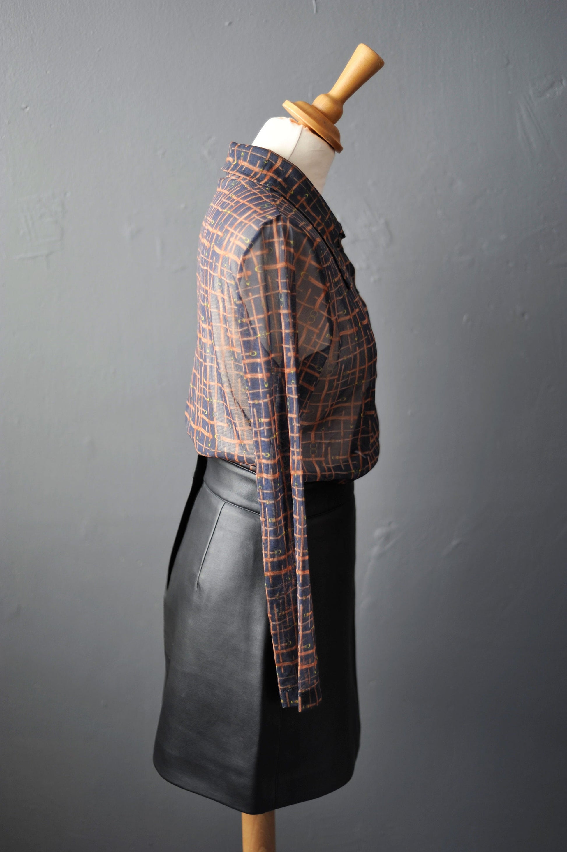 90s Mesh Shirt with Dagger Collar, Disco Glam Sheer Blouse, Size Small