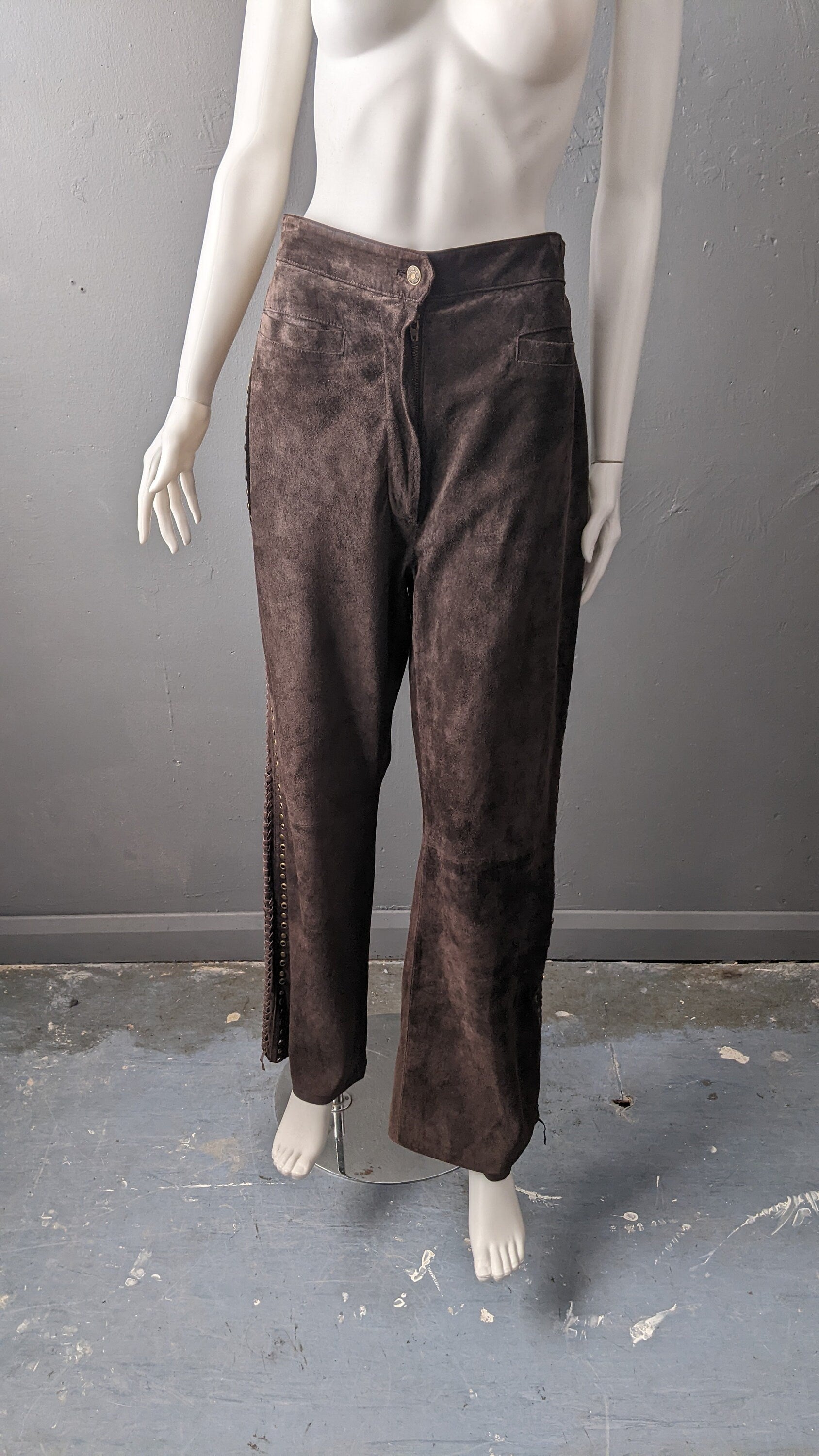 90s Brown Suede Bootcut Trousers, Size Large