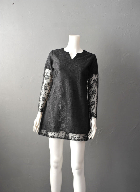 90s Long Lace Tunic Top, Size Small