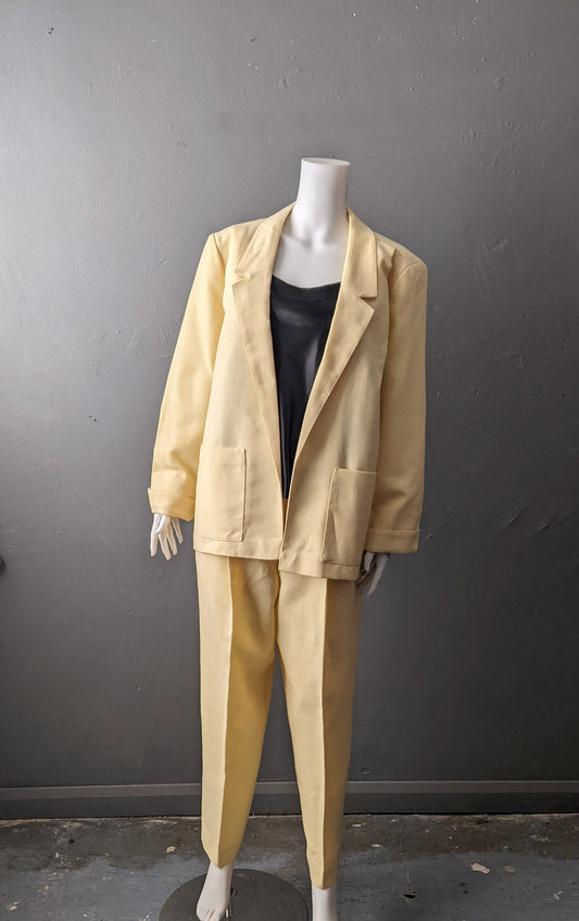 80s Lemon Pastel Leisure Suit, NOS Plus Size Vintage Clothing XL