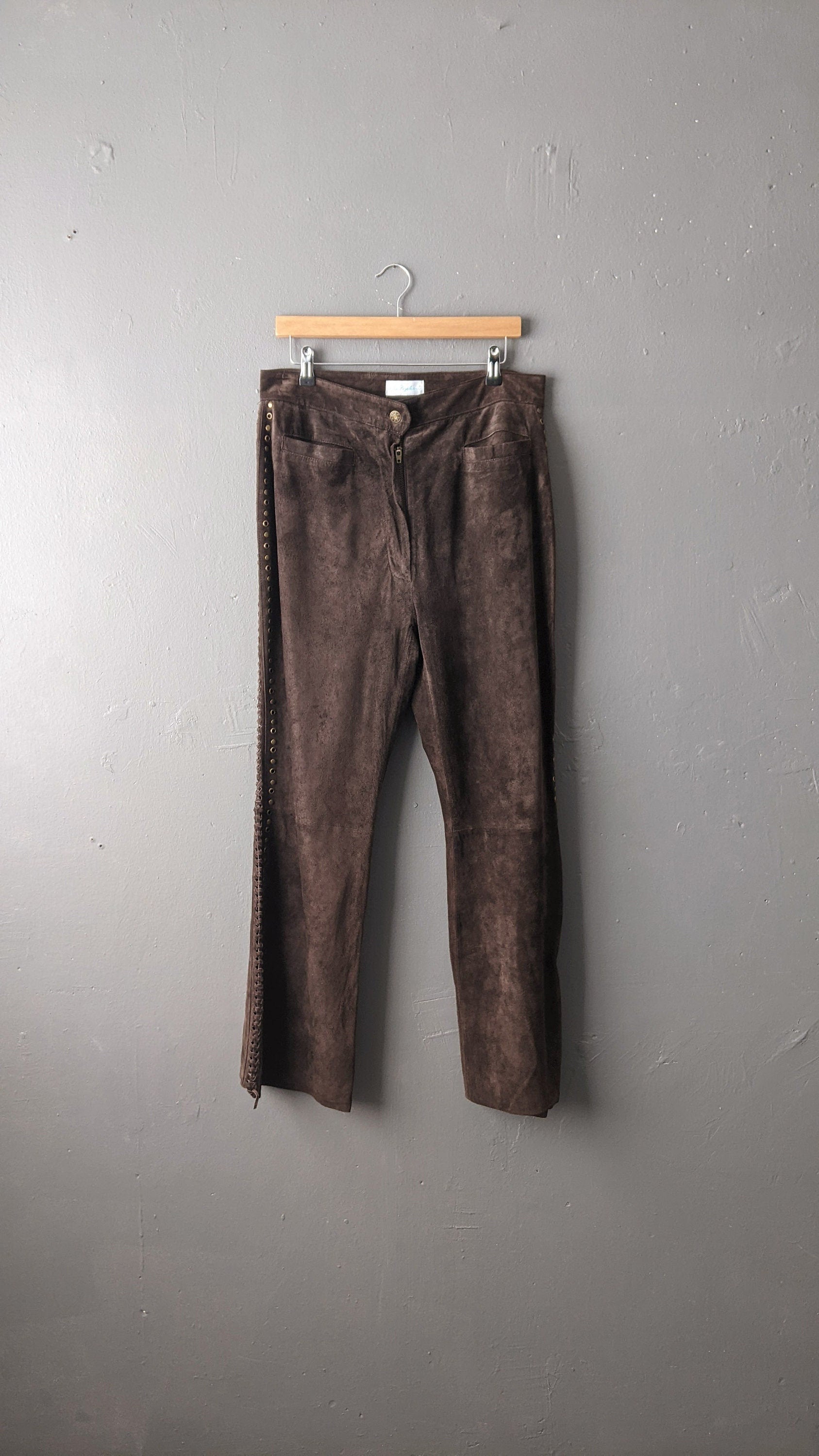 90s Brown Suede Bootcut Trousers, Size Large