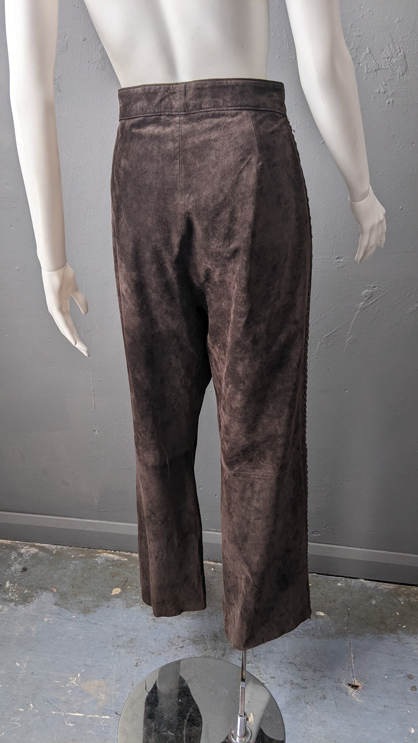 90s Brown Suede Bootcut Trousers, Size Large
