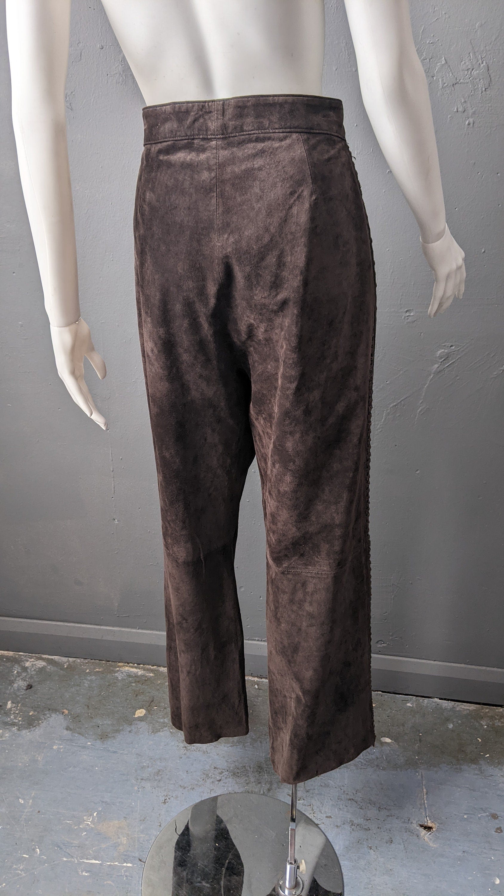 90s Brown Suede Bootcut Trousers, Size Large