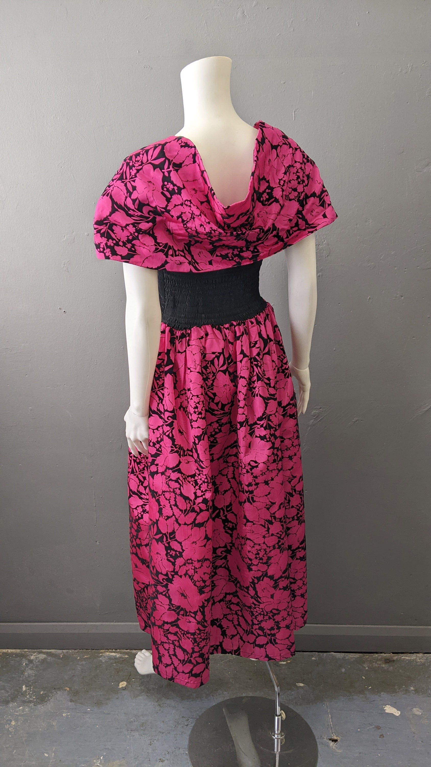 Fuschia 80s Velvet Taffeta Prom Dress by Freds, Eighties Party Outfit, Size Small
