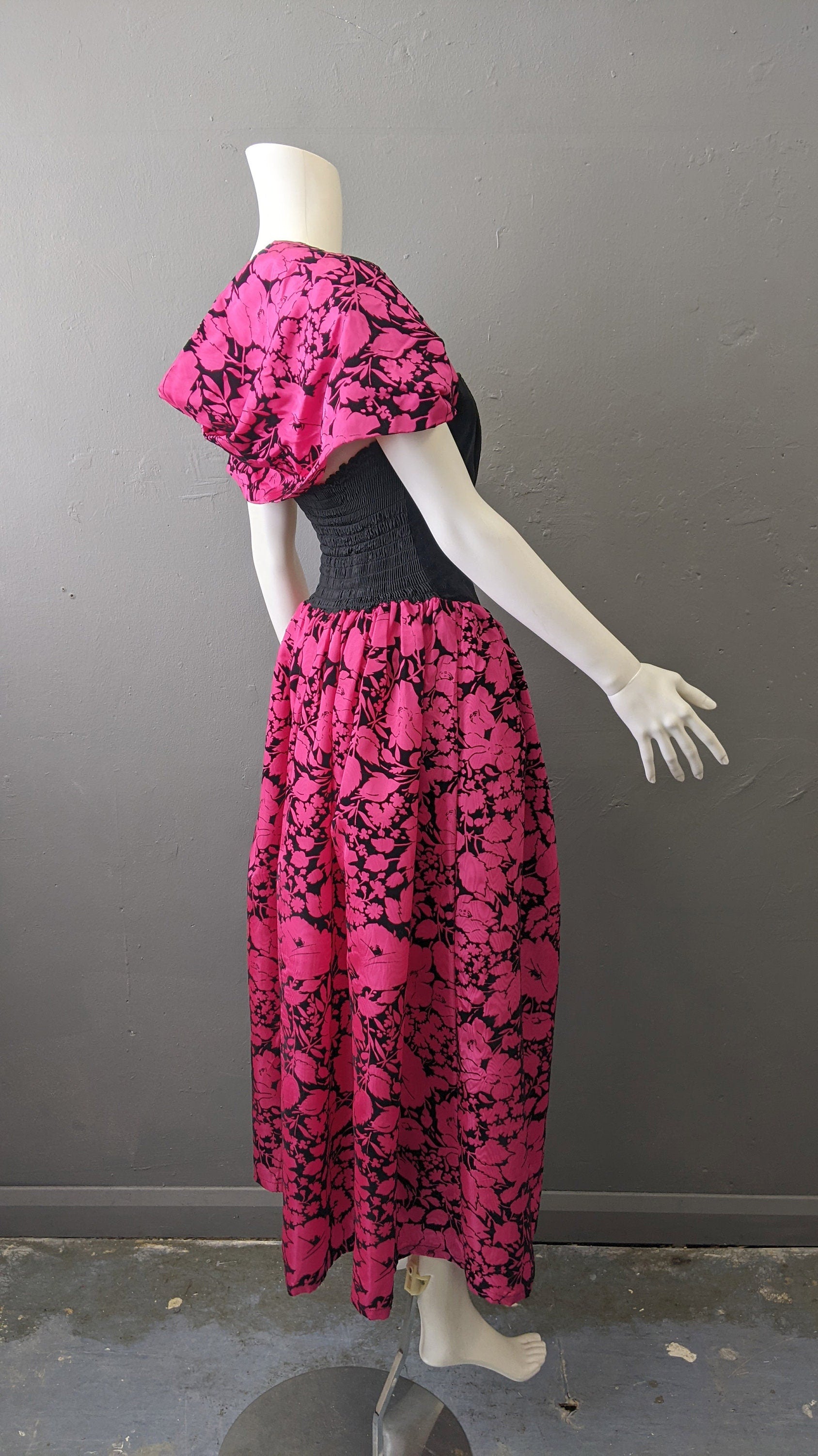 Fuschia 80s Velvet Taffeta Prom Dress by Freds, Eighties Party Outfit, Size Small