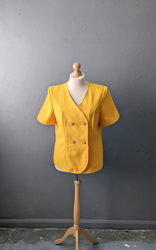 90s Short Sleeve Summer Blazer, Double Breasted Jacket, XL Plus Size