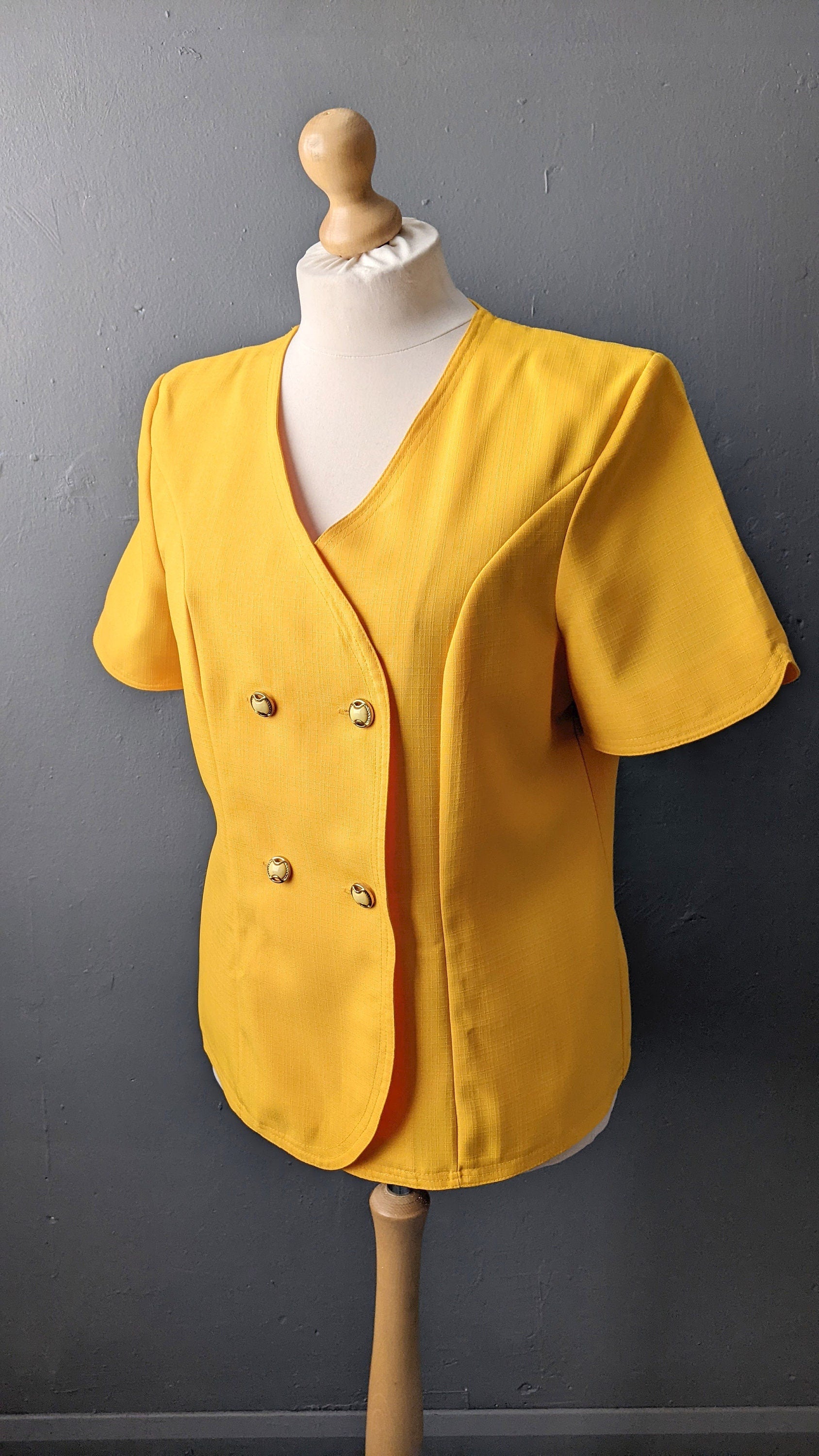 90s Short Sleeve Summer Blazer, Double Breasted Jacket, XL Plus Size