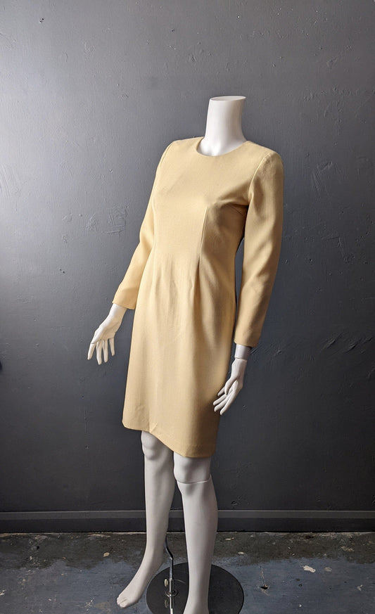 90s Wool Crepe Sheath Dress, Minimalist Eveningwear, Size Small