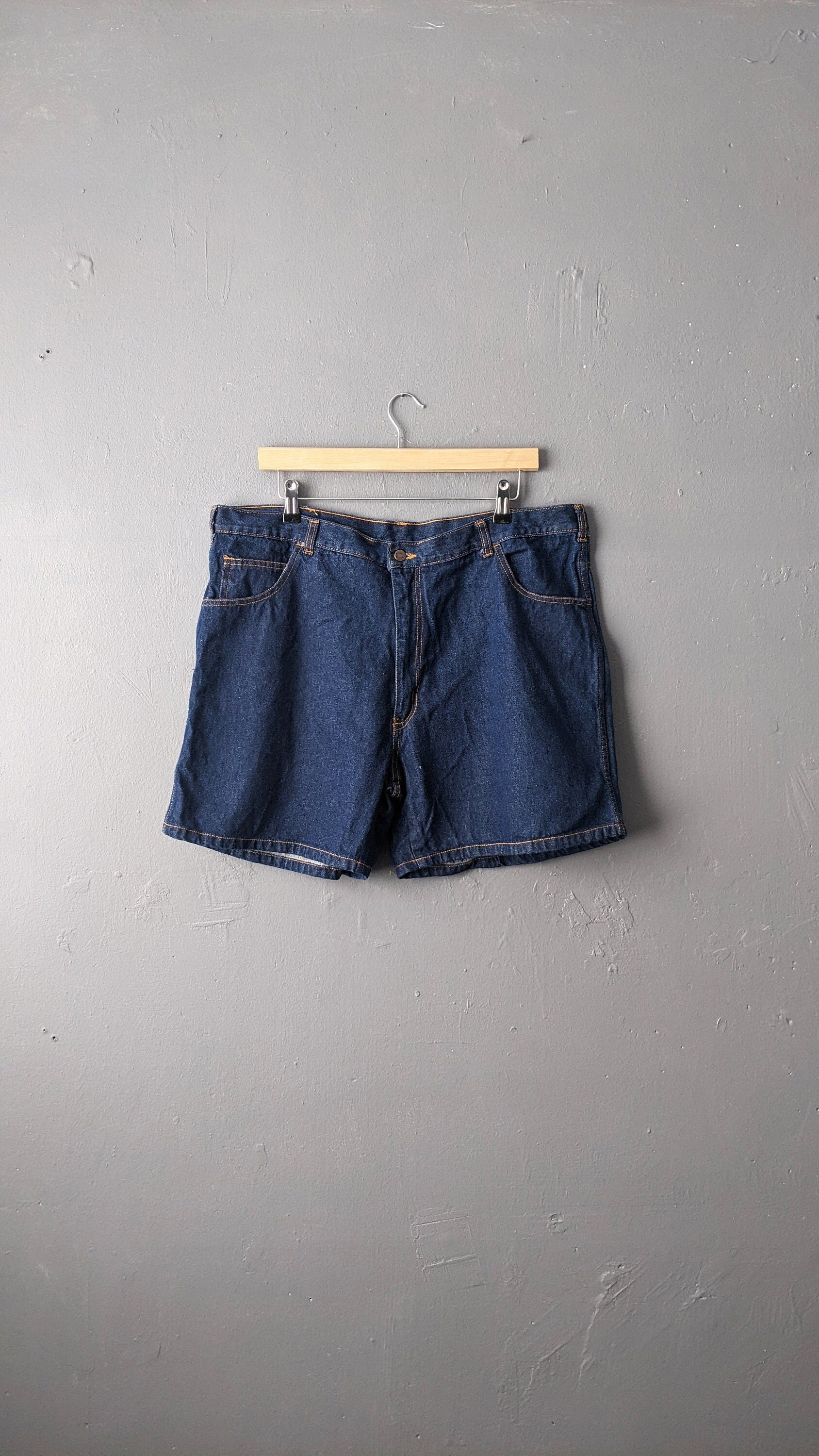 Mens Vintage Indigo Denim Shorts, 90s Beachwear, Size Medium