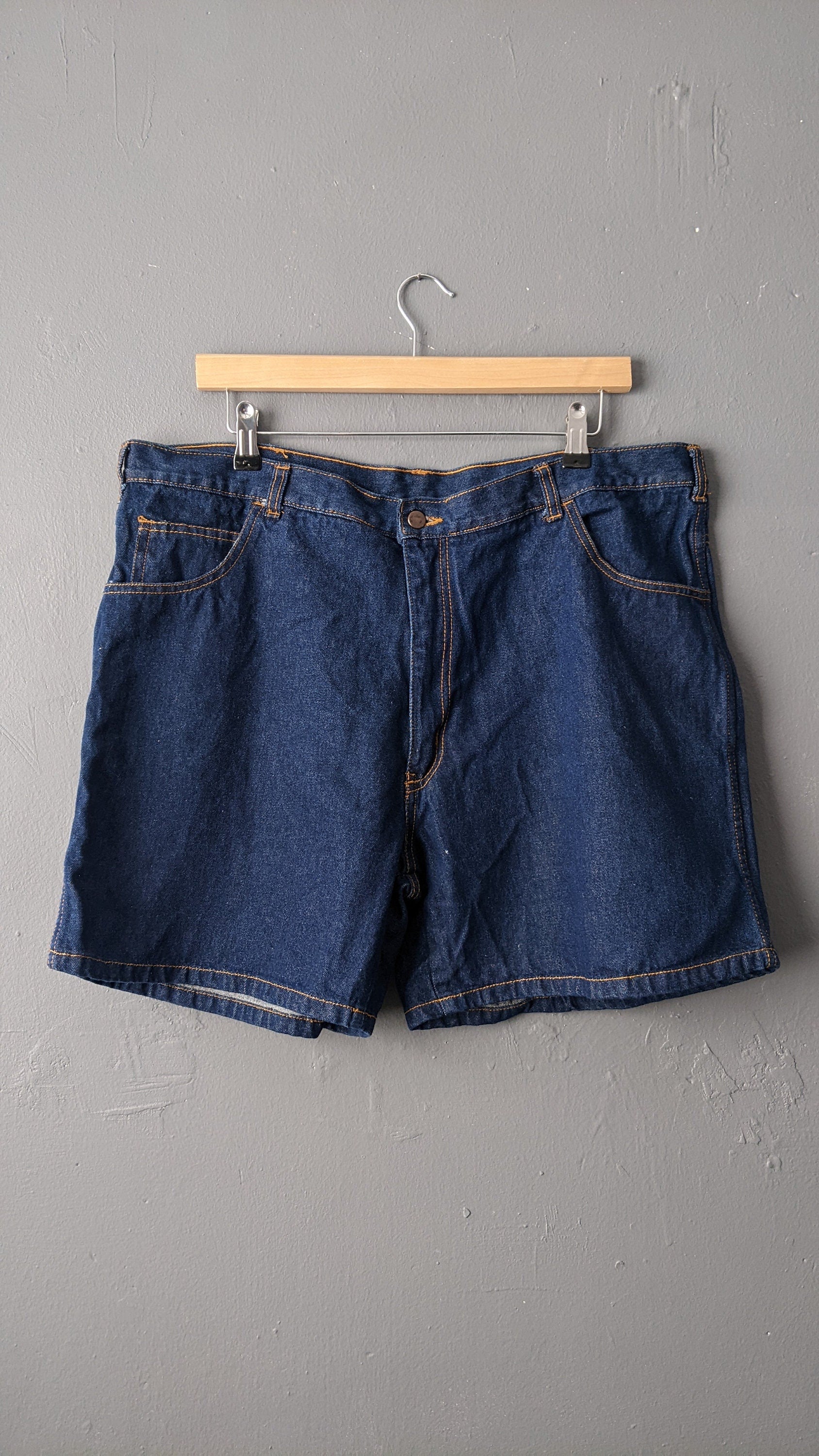 Mens Vintage Indigo Denim Shorts, 90s Beachwear, Size Medium