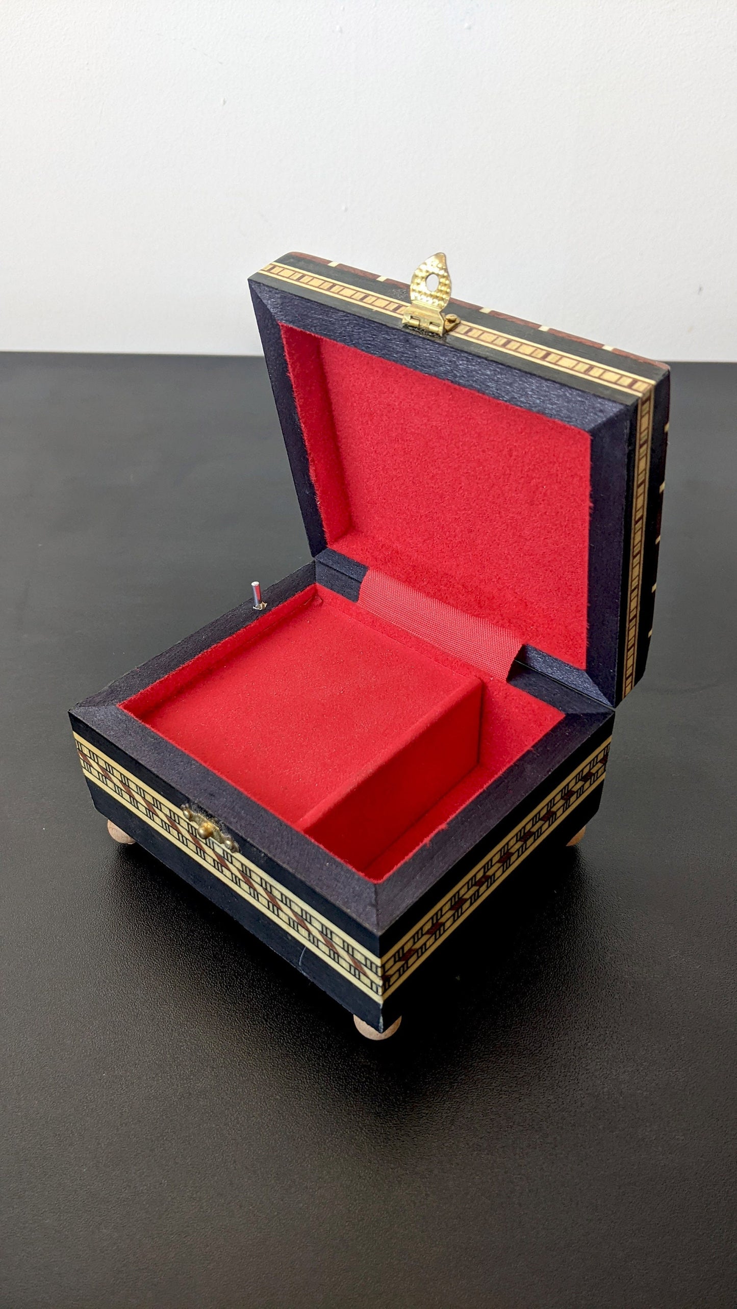 70s Laguna Musical Jewellery Box, Small Wooden Intarsia Music Box