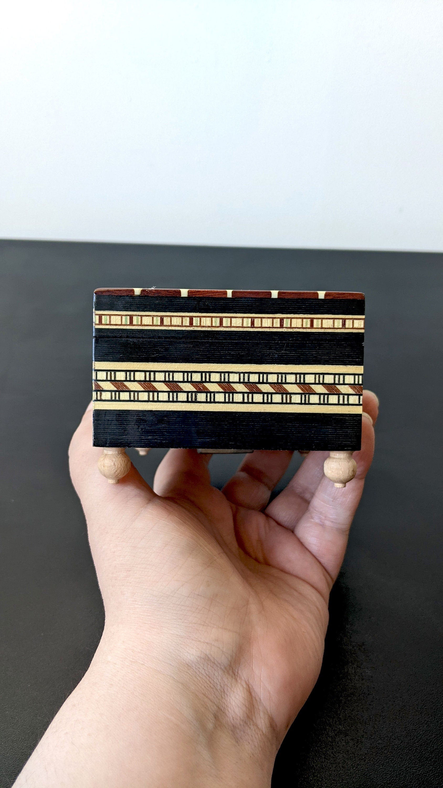 70s Laguna Musical Jewellery Box, Small Wooden Intarsia Music Box